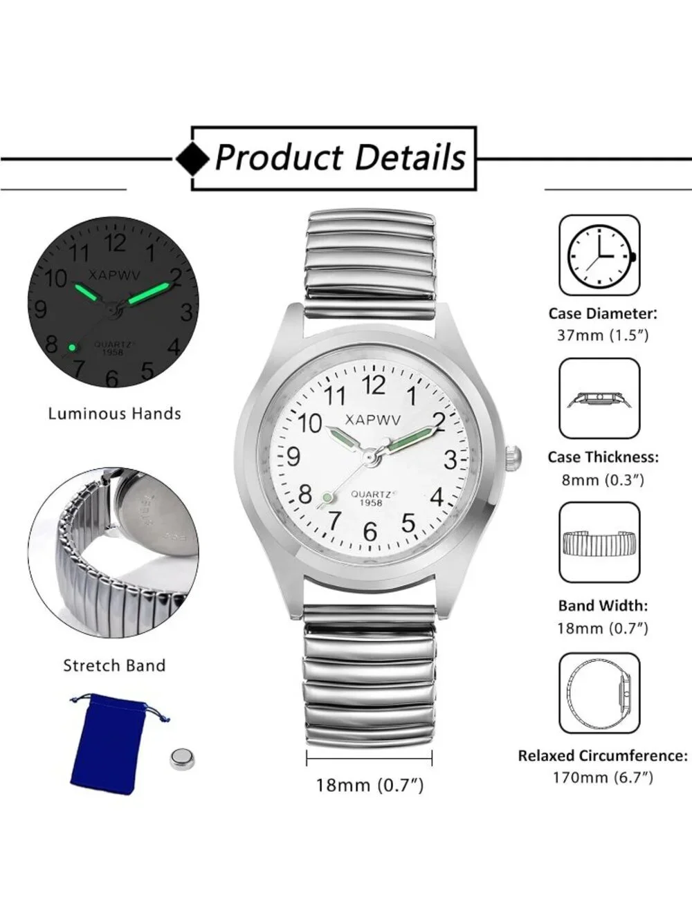 Men's Silver Stretch Band Couple Bangle Ultrathin Elastic Strap Wrist Watch